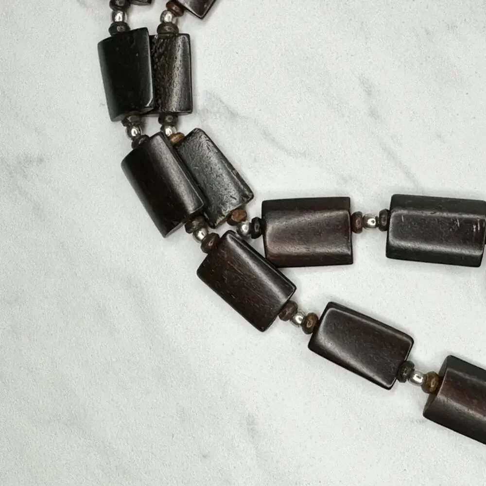 Wood Beaded Silver Tone Chain Link Belt Small/Medium (S/M) ✨